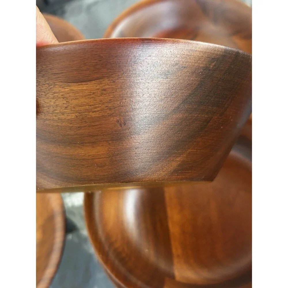 Vintage Wood Salad Bowl Set Of 8 Serving  6.5 “ Acacia Wood Mid Century